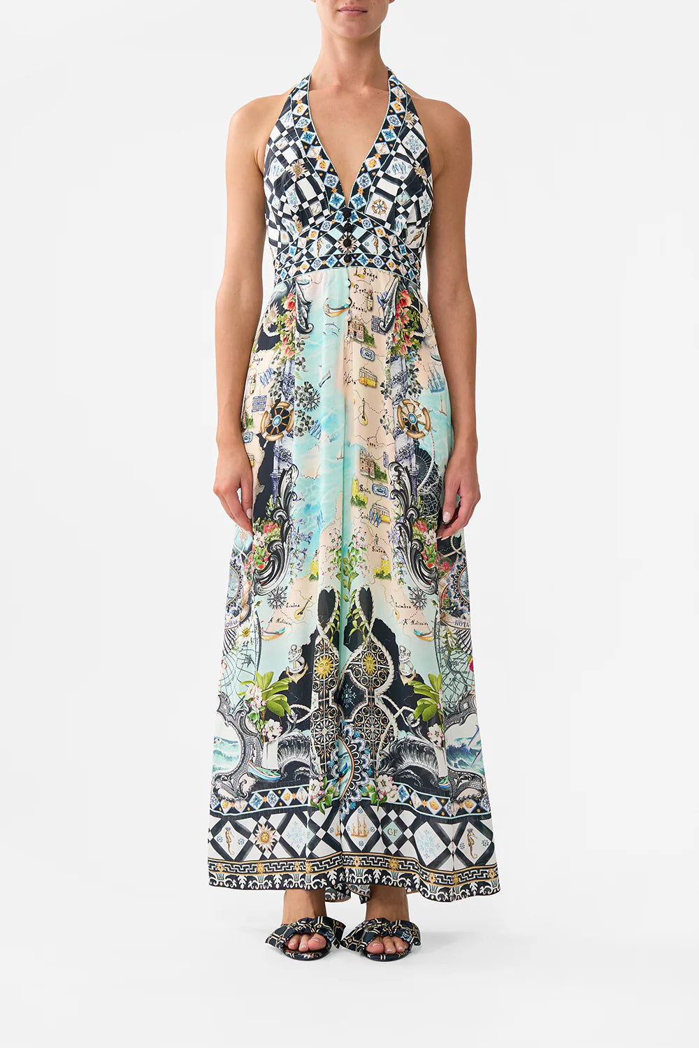 Halter neck Jumpsuit With Tie Neck Folk Afloat