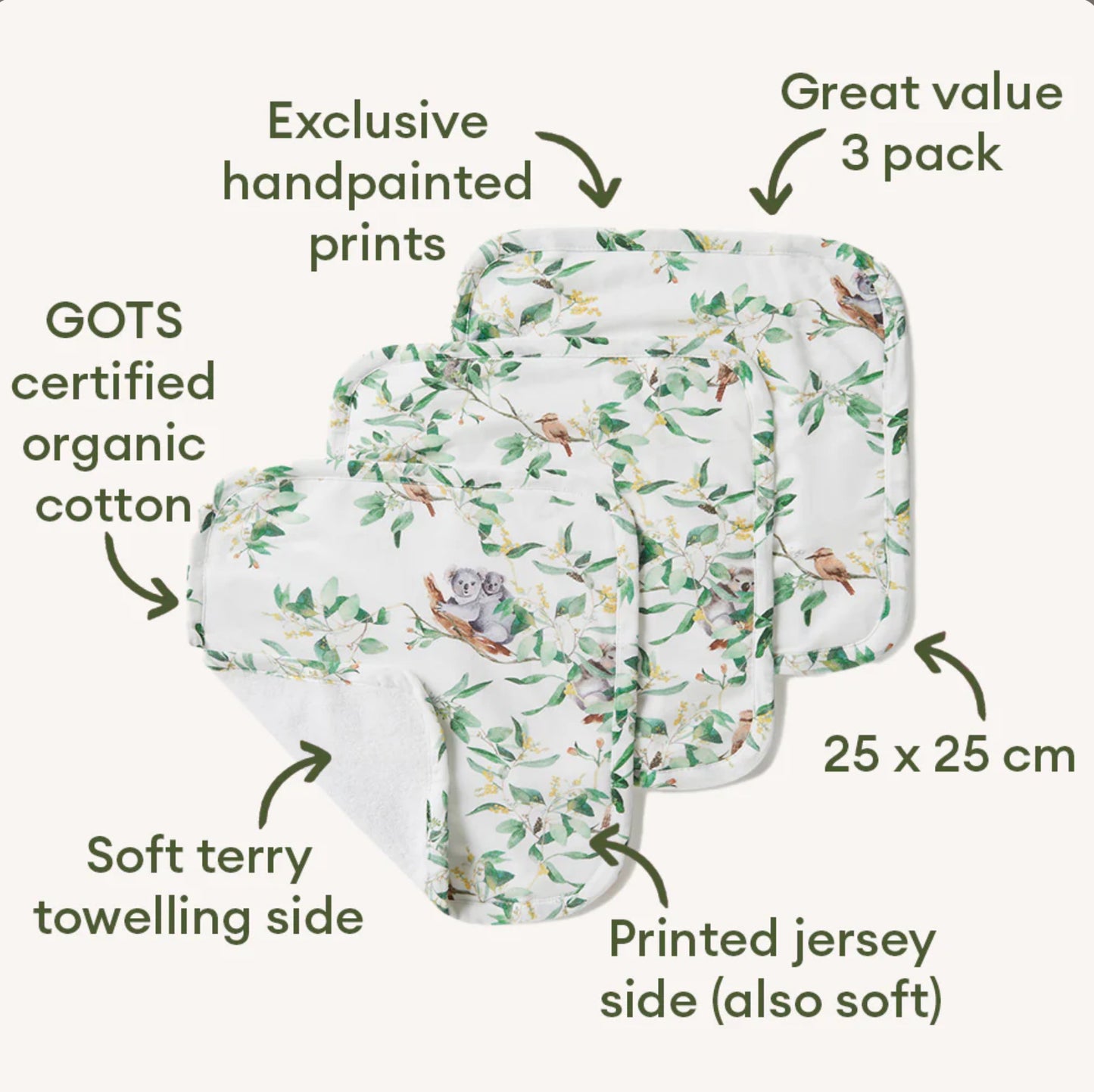 Eucalypt Organic Wash Cloths - 3 Pack