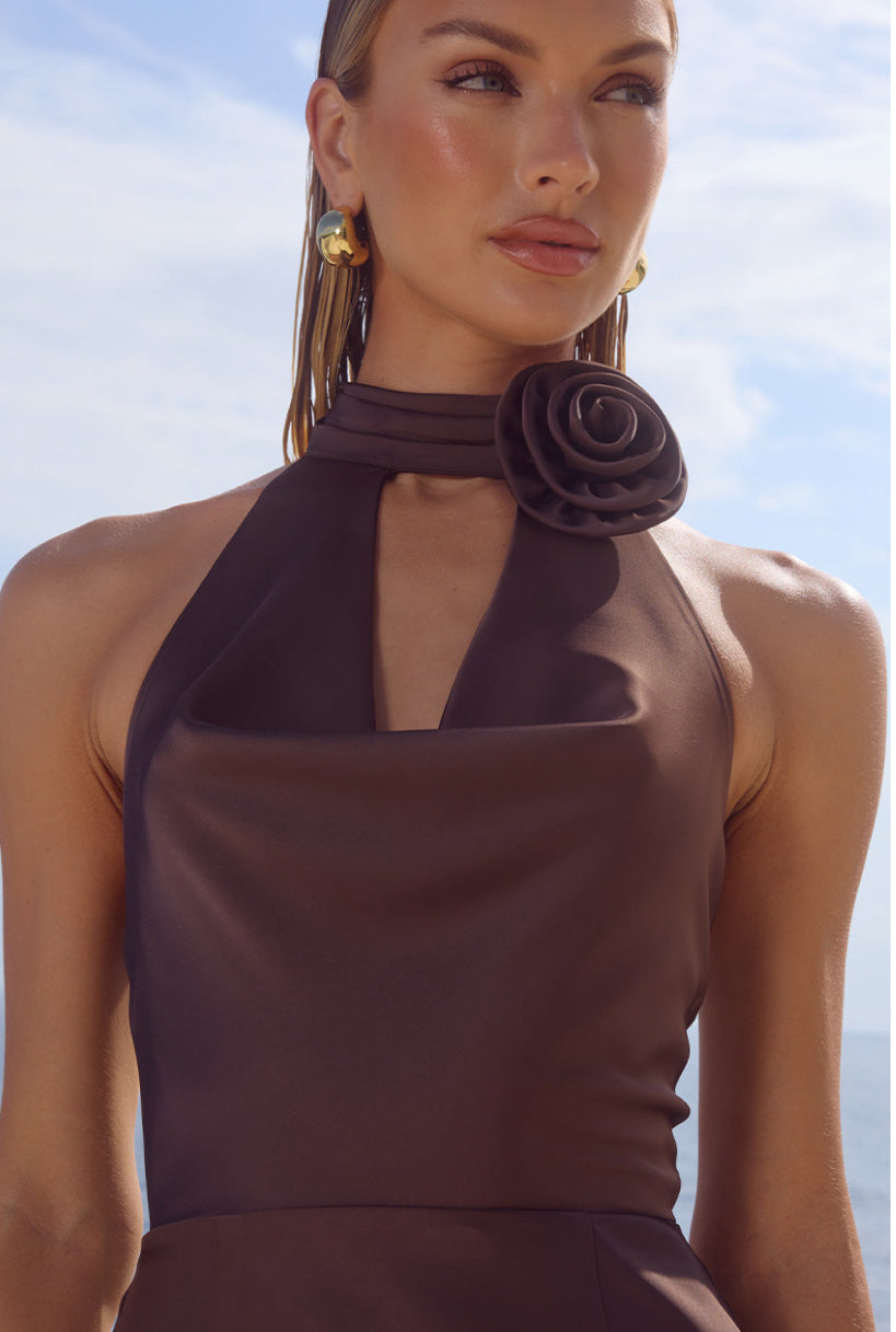 Estelle Cowl Halter Maxi Dress - Bitter Chocolate