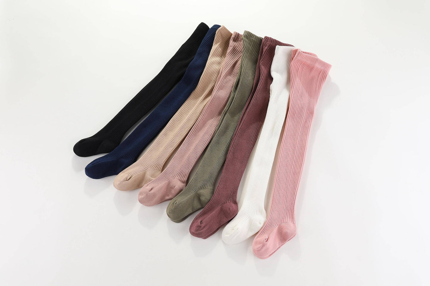 Classic Cotton Ribbed Tights - White & Beige