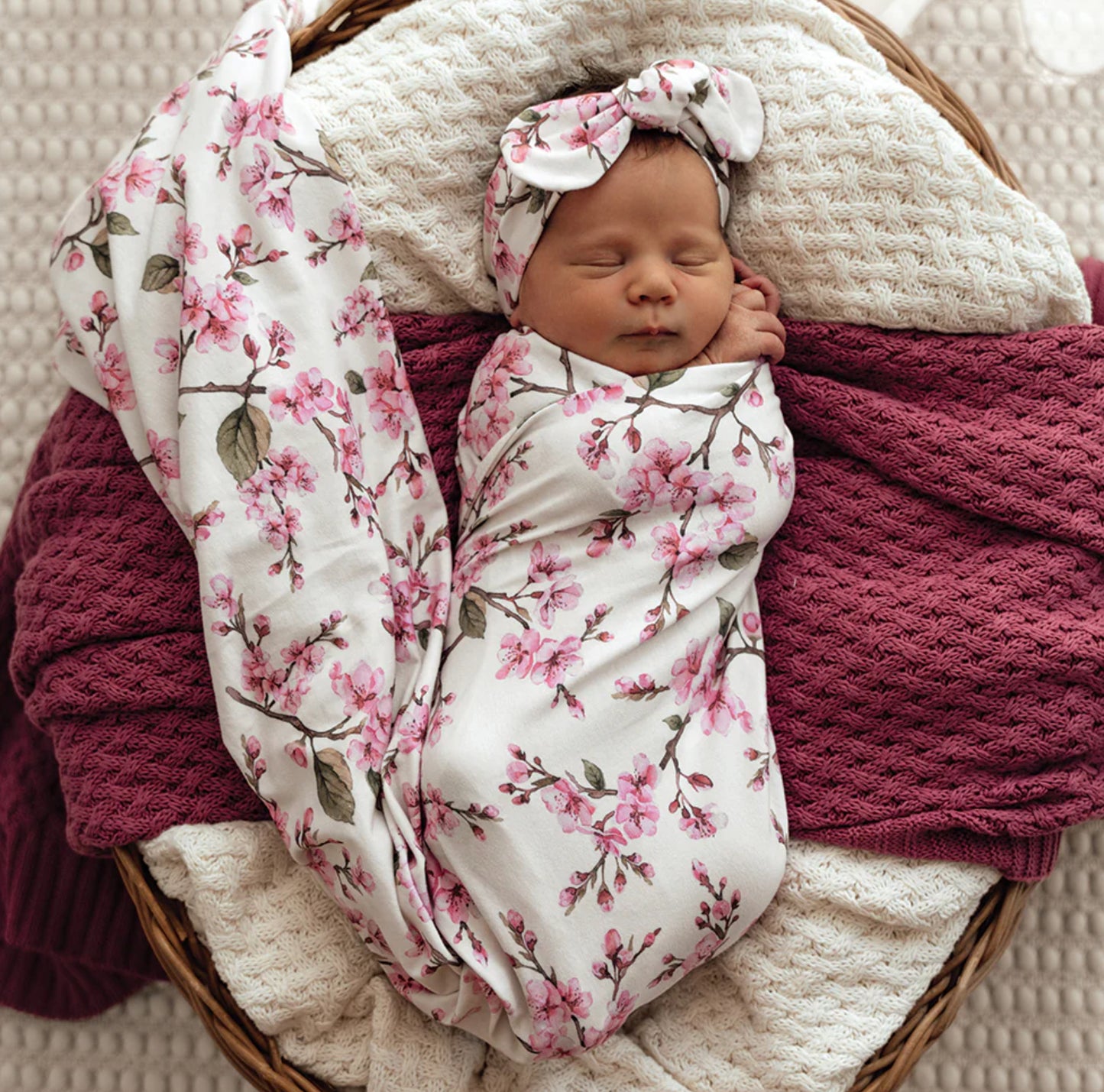 Cherry Blossom Organic Jersey Wrap & Topknot Set
