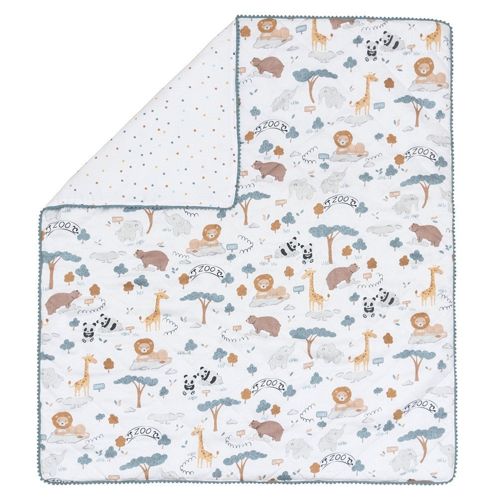 Quilted Reversible Cot Comforter - Day At The Zoo