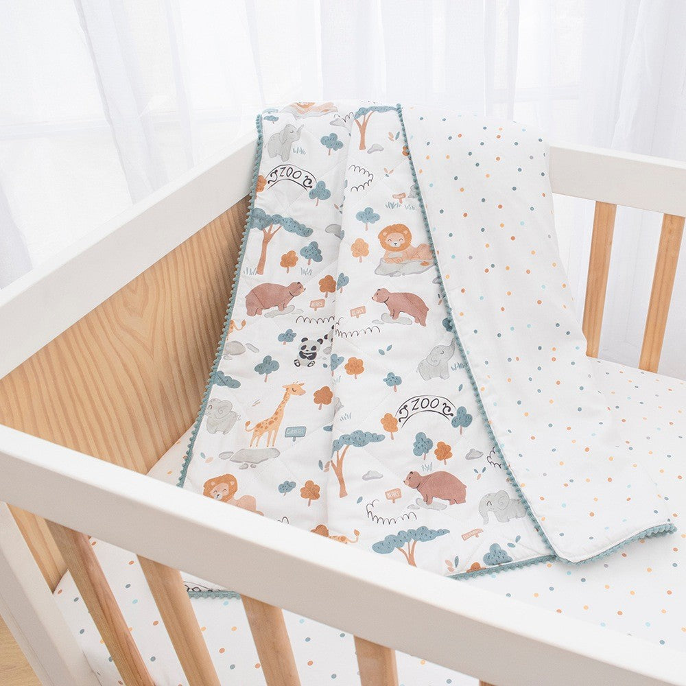 Quilted Reversible Cot Comforter - Day At The Zoo