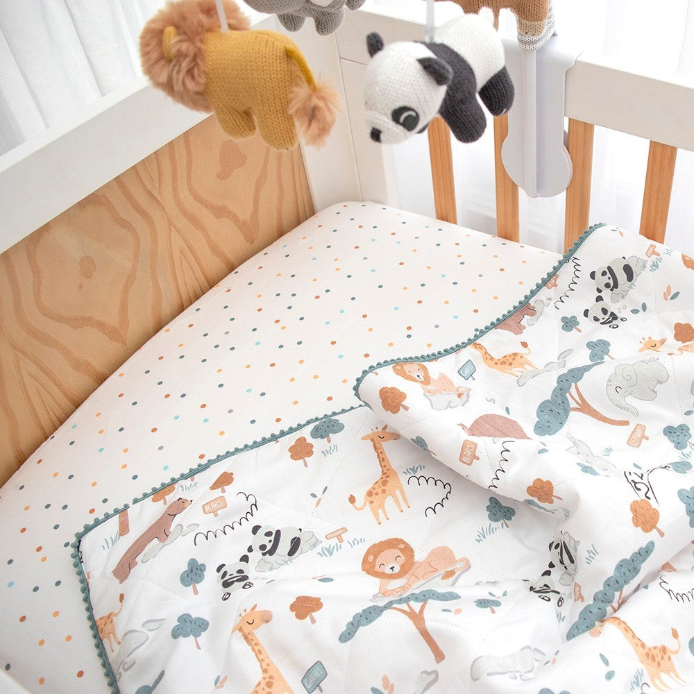 Quilted Reversible Cot Comforter - Day At The Zoo