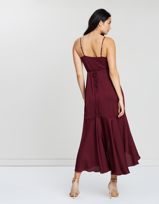 Luxe Bias Frill Wrap Dress - Garnet
