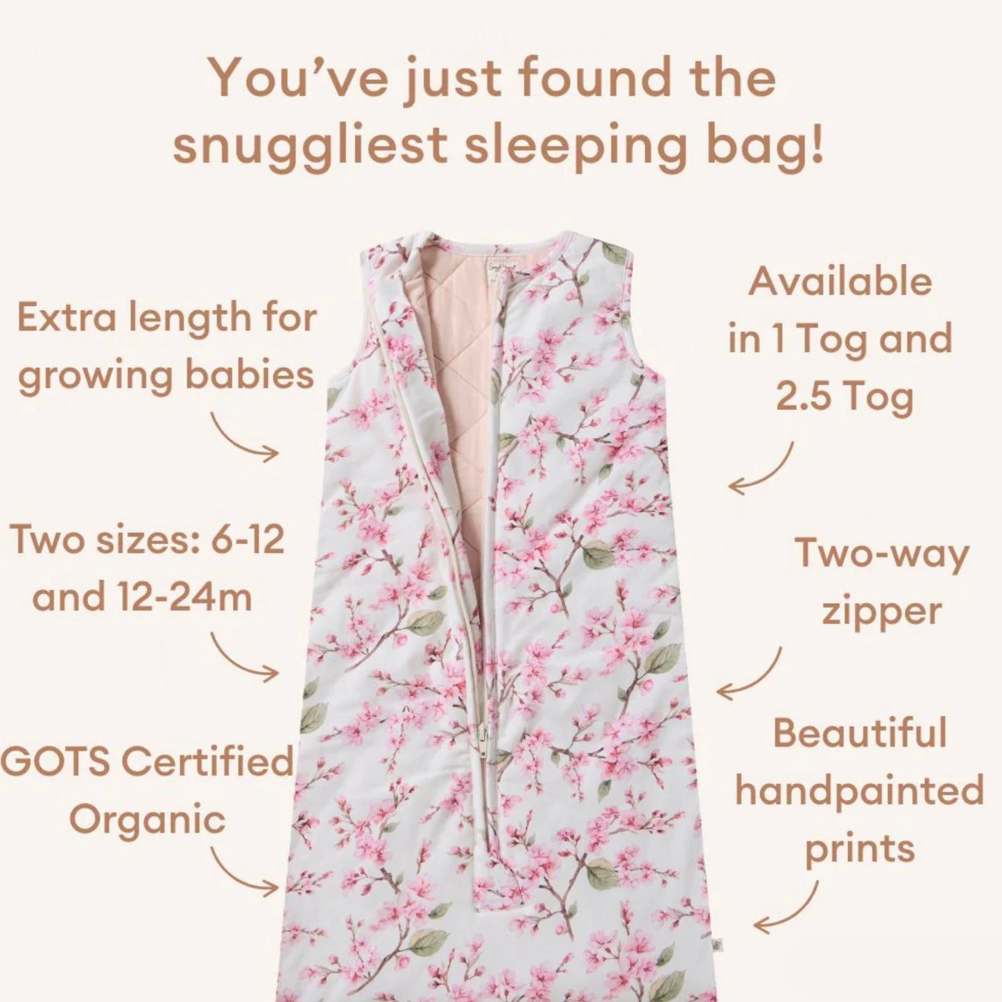Cherry Blossom Organic Cotton Sleeping Bag 2.5TOG