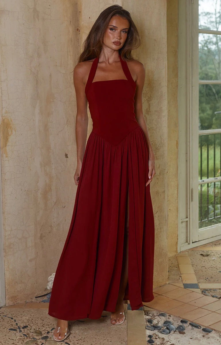 Abigail Square Neck Maxi Dress - Cherry