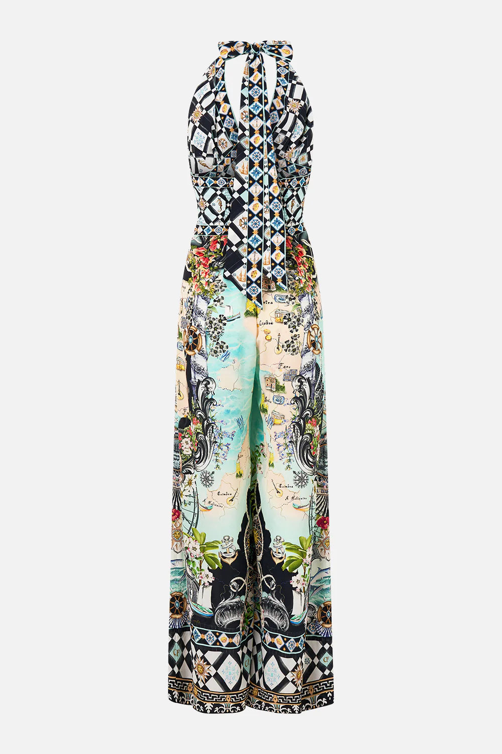Halter neck Jumpsuit With Tie Neck Folk Afloat