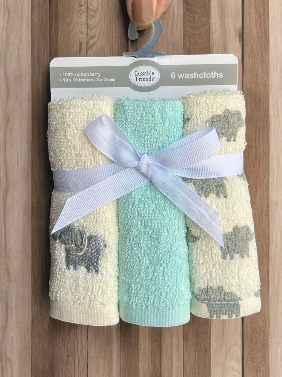 6 pc Woven Terry Washcloth - Elephant & Sage