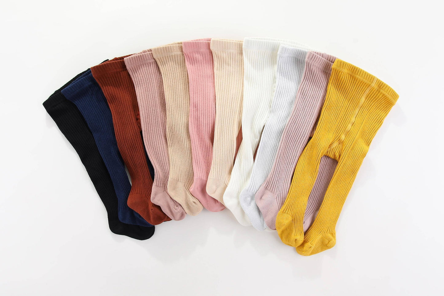 Classic Cotton Ribbed Tights - White & Beige