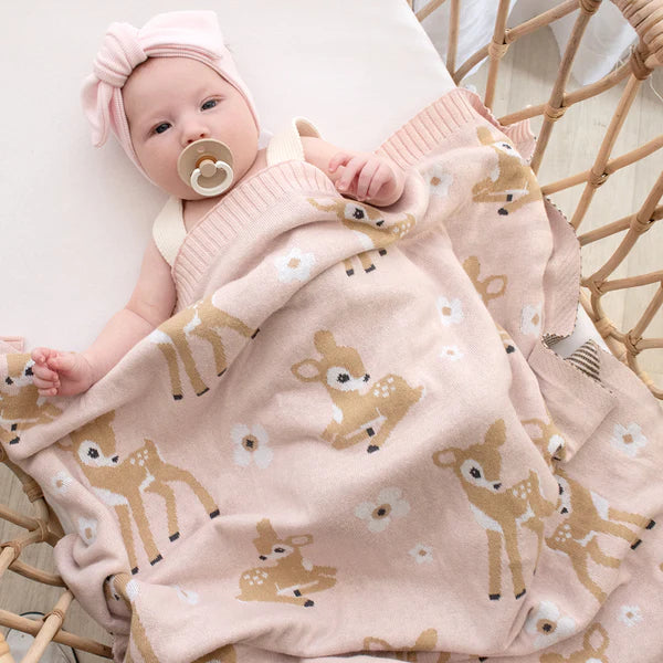 Whimsical Blush Fawn Baby Blanket - 100% COTTON