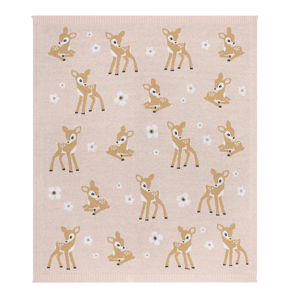 Whimsical Blush Fawn Baby Blanket - 100% COTTON