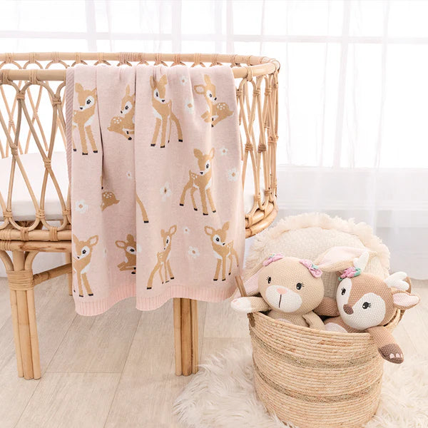 Whimsical Blush Fawn Baby Blanket - 100% COTTON
