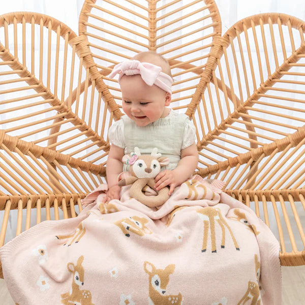 Whimsical Blush Fawn Baby Blanket - 100% COTTON