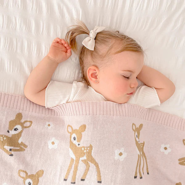 Whimsical Blush Fawn Baby Blanket - 100% COTTON