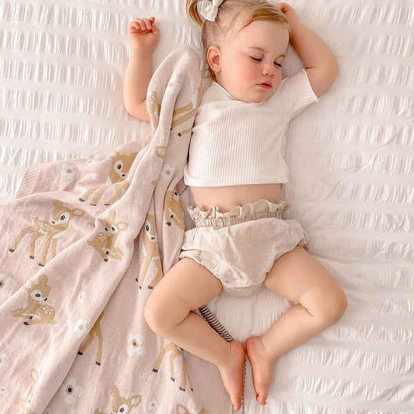 Whimsical Blush Fawn Baby Blanket - 100% COTTON
