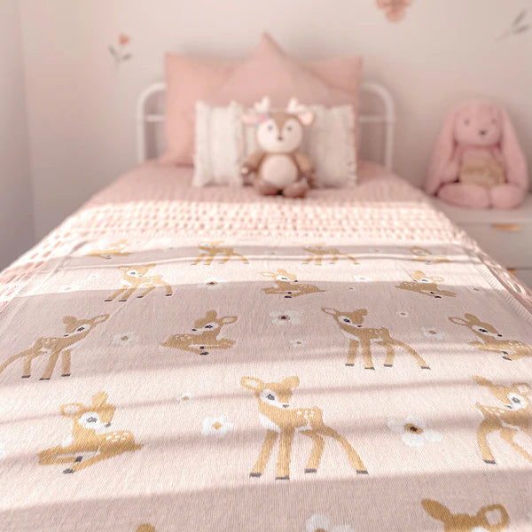 Whimsical Blush Fawn Baby Blanket - 100% COTTON