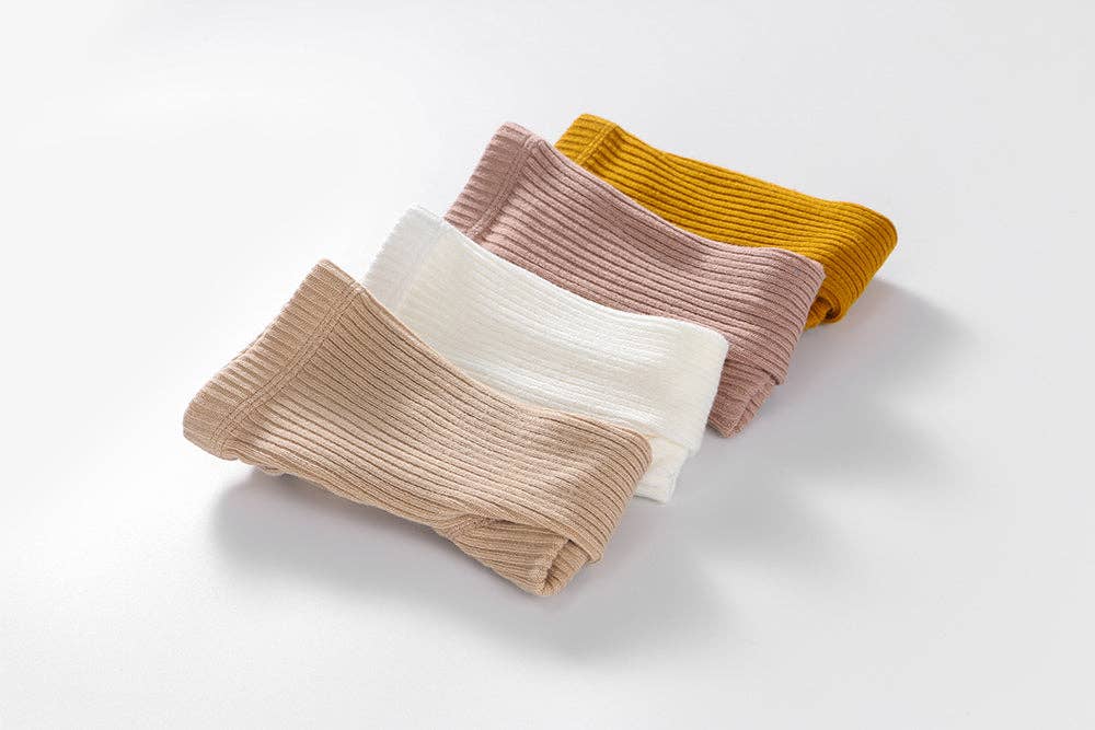 Classic Cotton Ribbed Tights - White & Beige