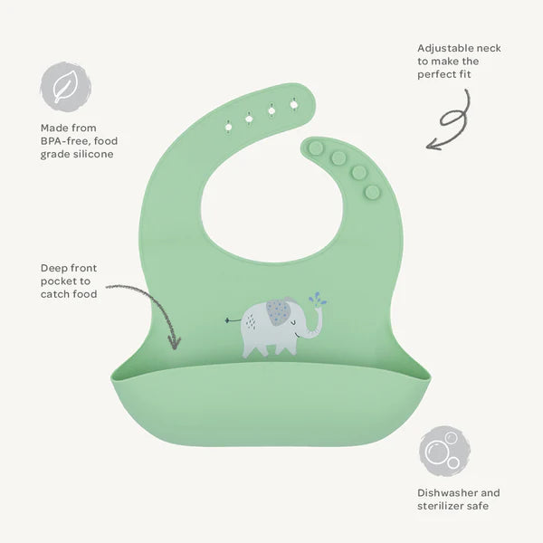 Silicone Bib - Elephant/Sage