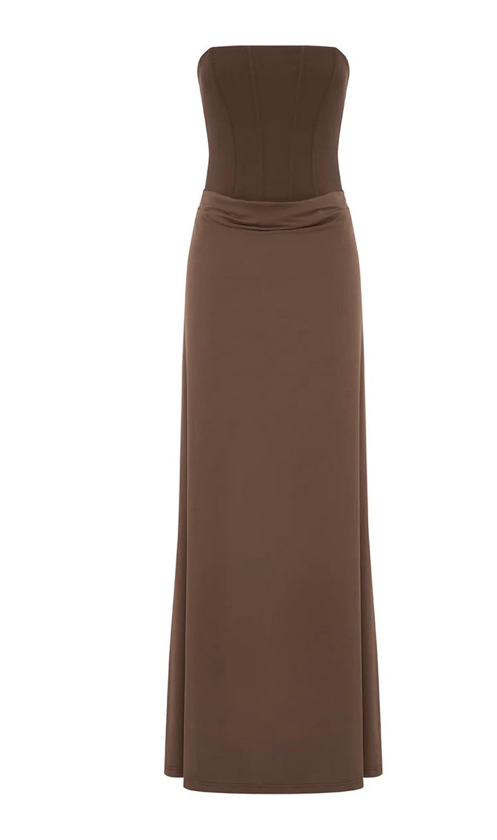 Taleah Strapless Corset Maxi Dress - Espresso