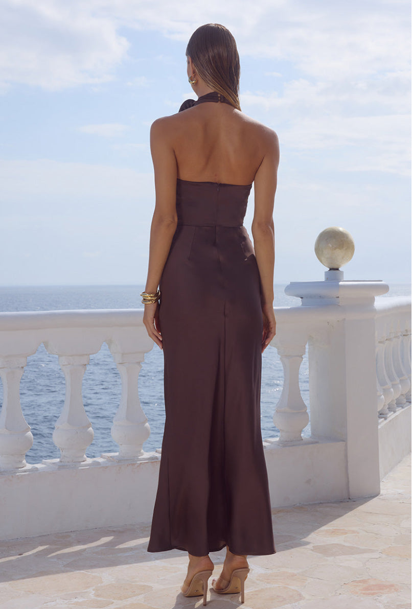 Estelle Cowl Halter Maxi Dress - Bitter Chocolate