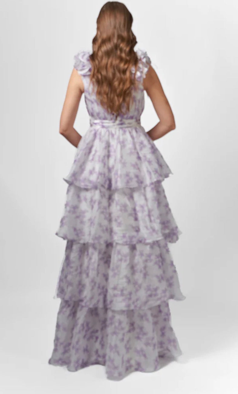 Violetta Tiered Print Gown - Lilac