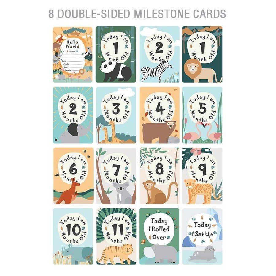 Play Indoor Mat Cotton Sateen With Milestone Cards - Day At The Zoo