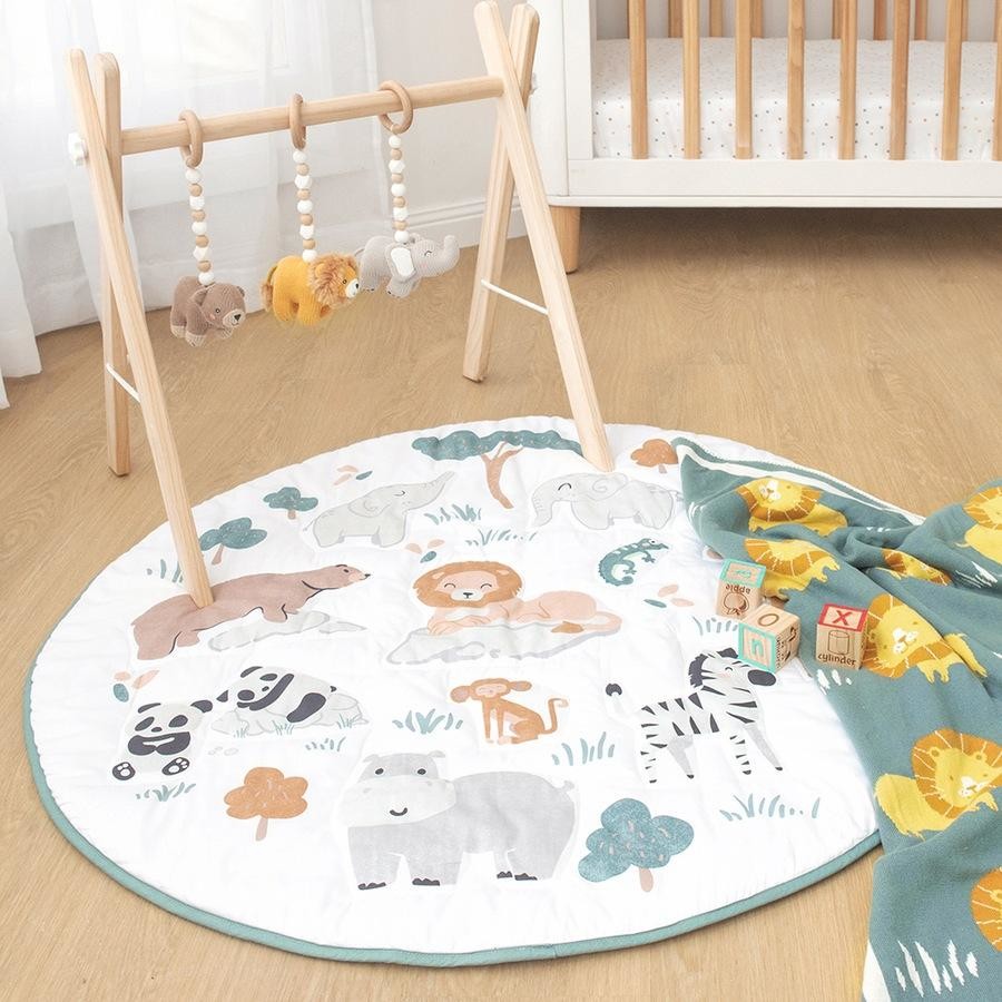 Play Indoor Mat Cotton Sateen With Milestone Cards - Day At The Zoo