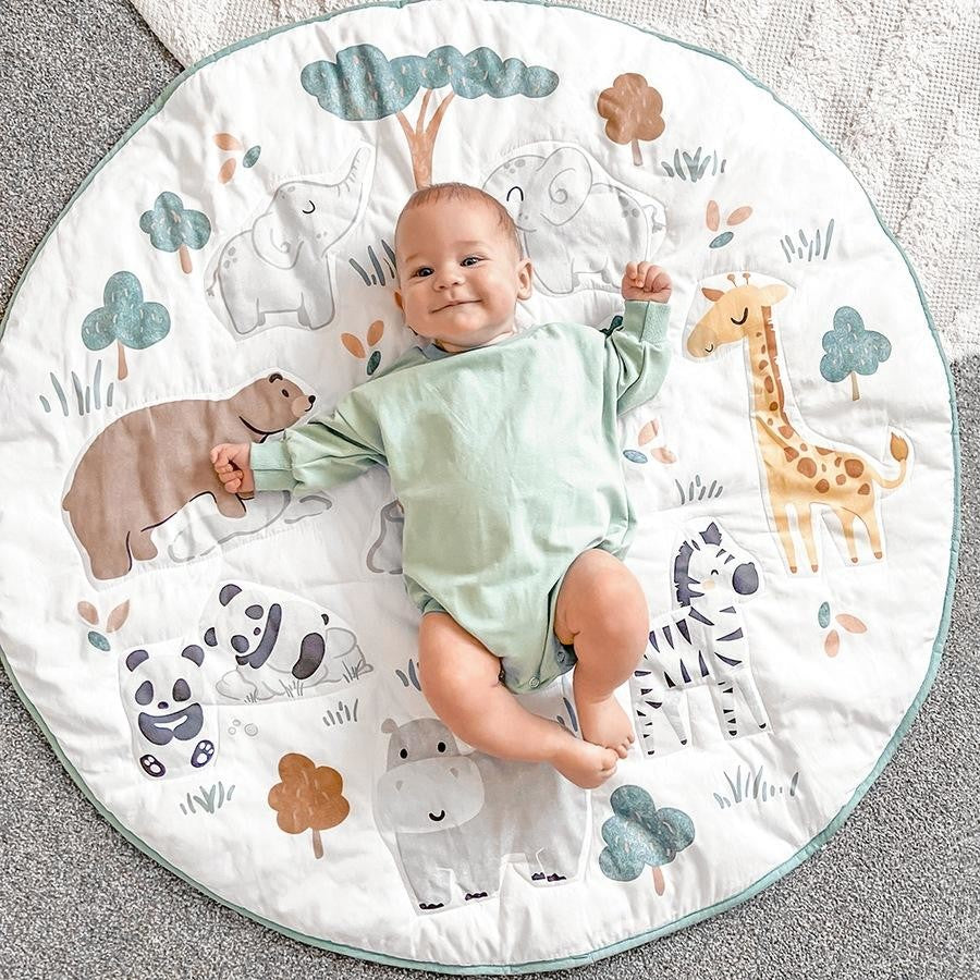 Play Indoor Mat Cotton Sateen With Milestone Cards - Day At The Zoo