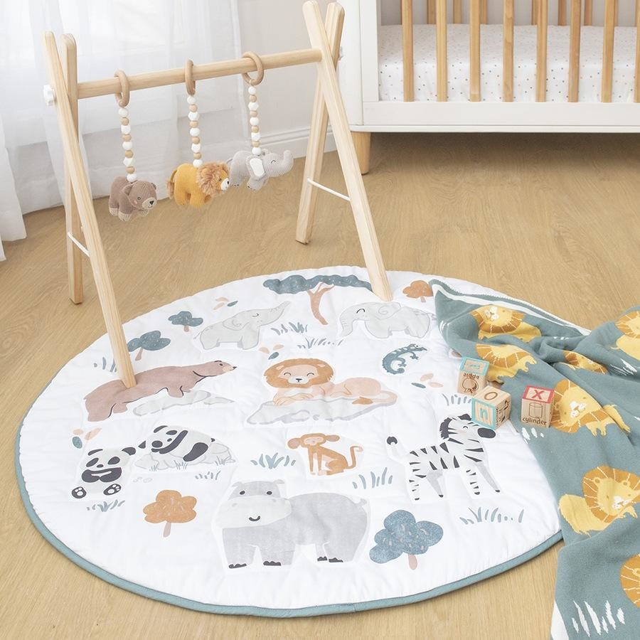 Play Indoor Mat Cotton Sateen With Milestone Cards - Day At The Zoo