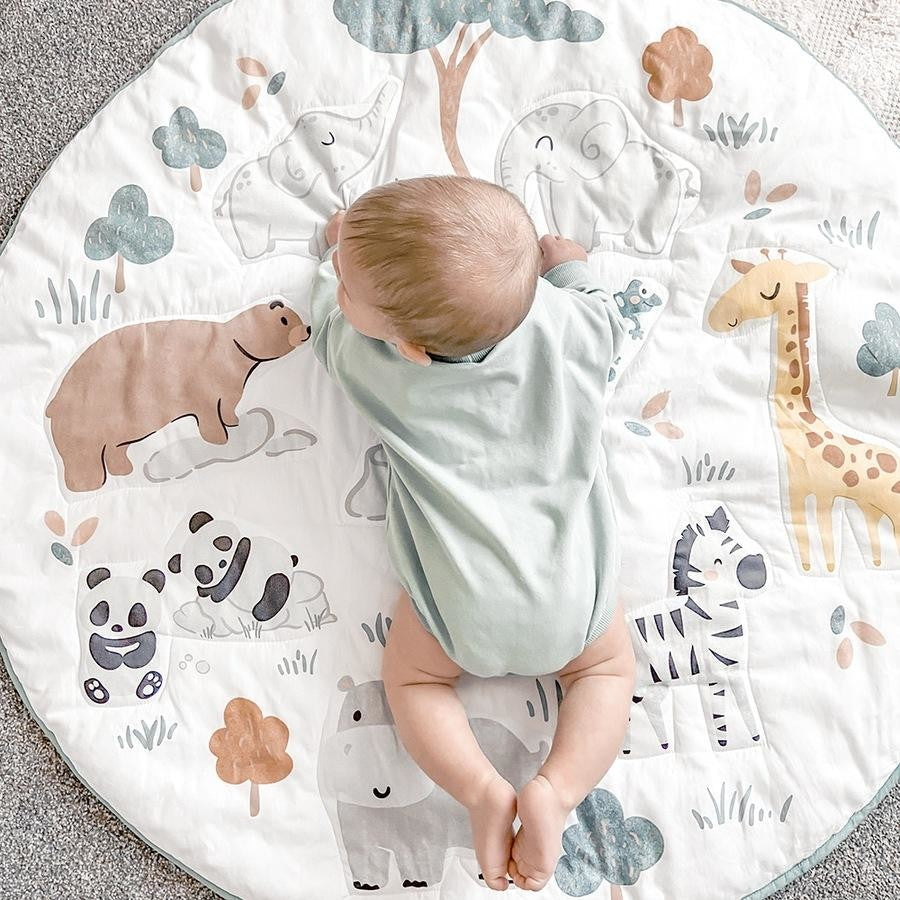 Play Indoor Mat Cotton Sateen With Milestone Cards - Day At The Zoo