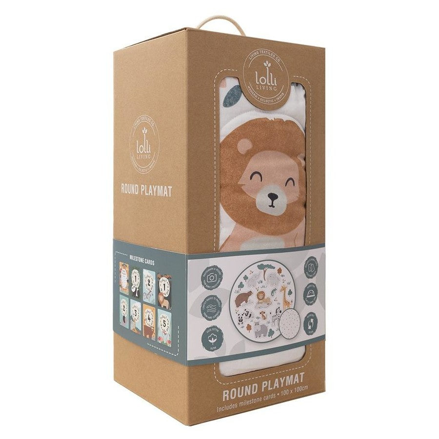 Play Indoor Mat Cotton Sateen With Milestone Cards - Day At The Zoo