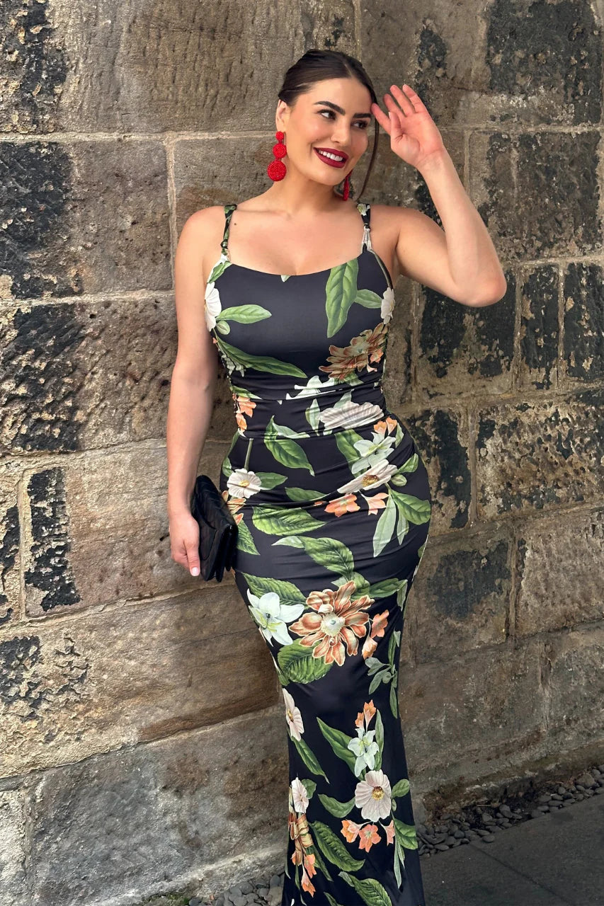 Maiori Maxi Dress - Black Floral