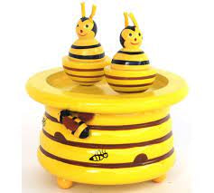 Wooden Wind Up Music Box - Twin Bees