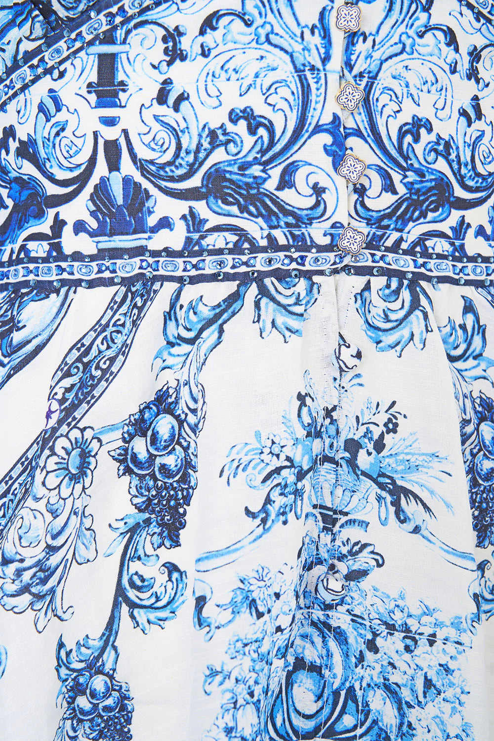 Button Dress With Shaped Waistband - A Tiled Wonderland