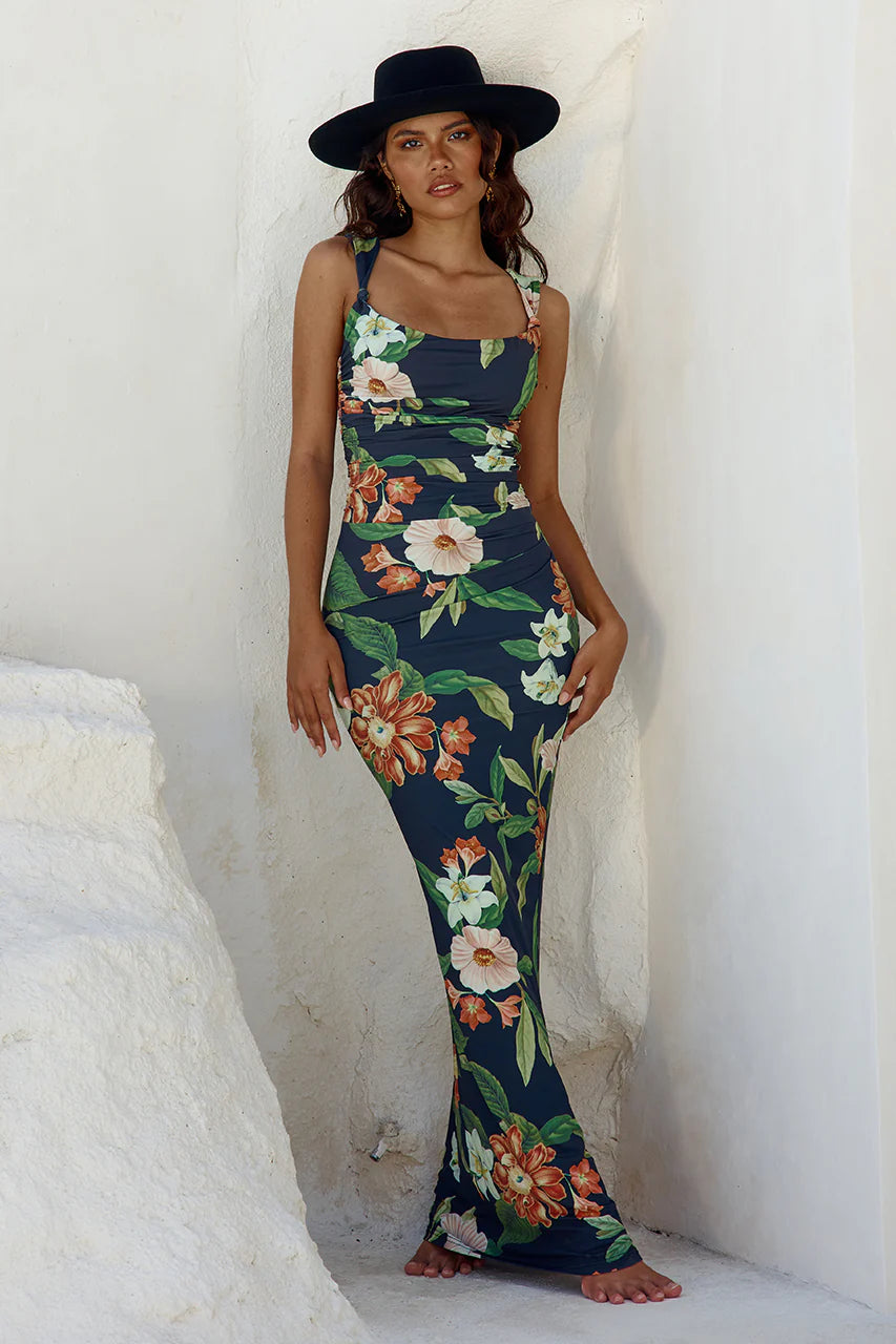 Maiori Maxi Dress - Black Floral