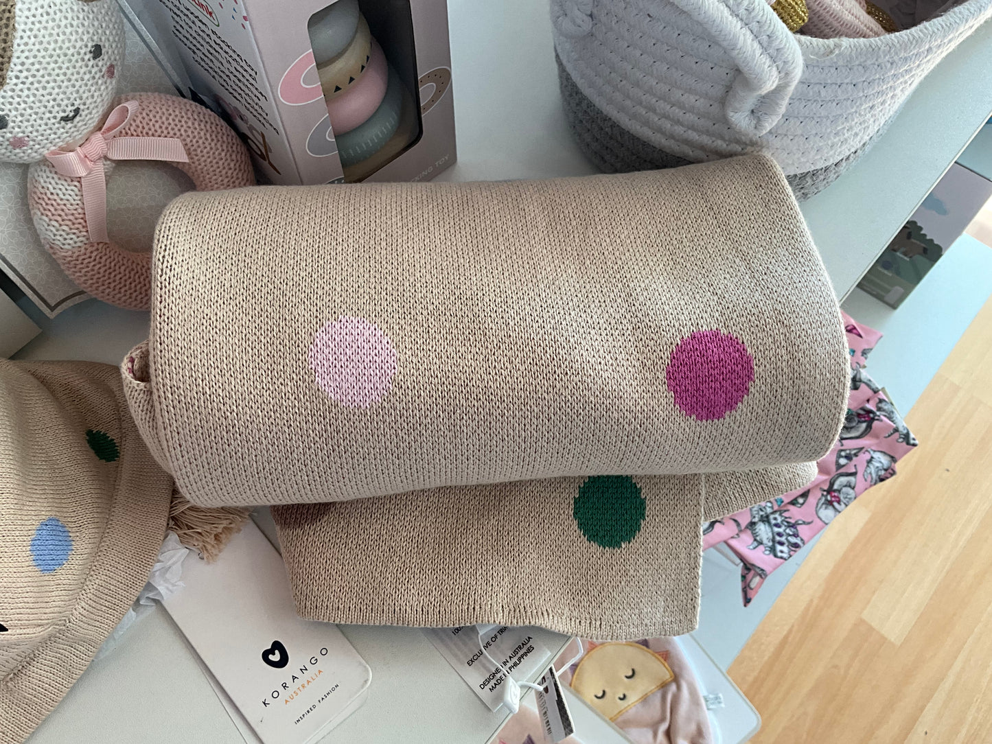 Baby Polkadot Knit Blanket - Beige
