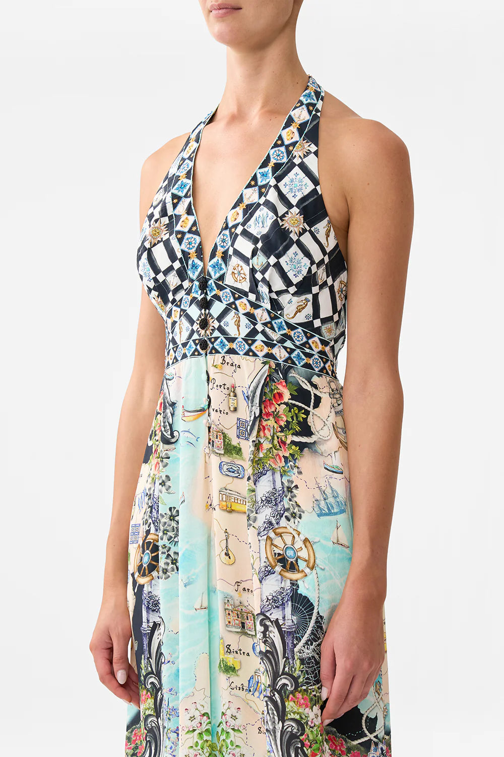 Halter neck Jumpsuit With Tie Neck Folk Afloat