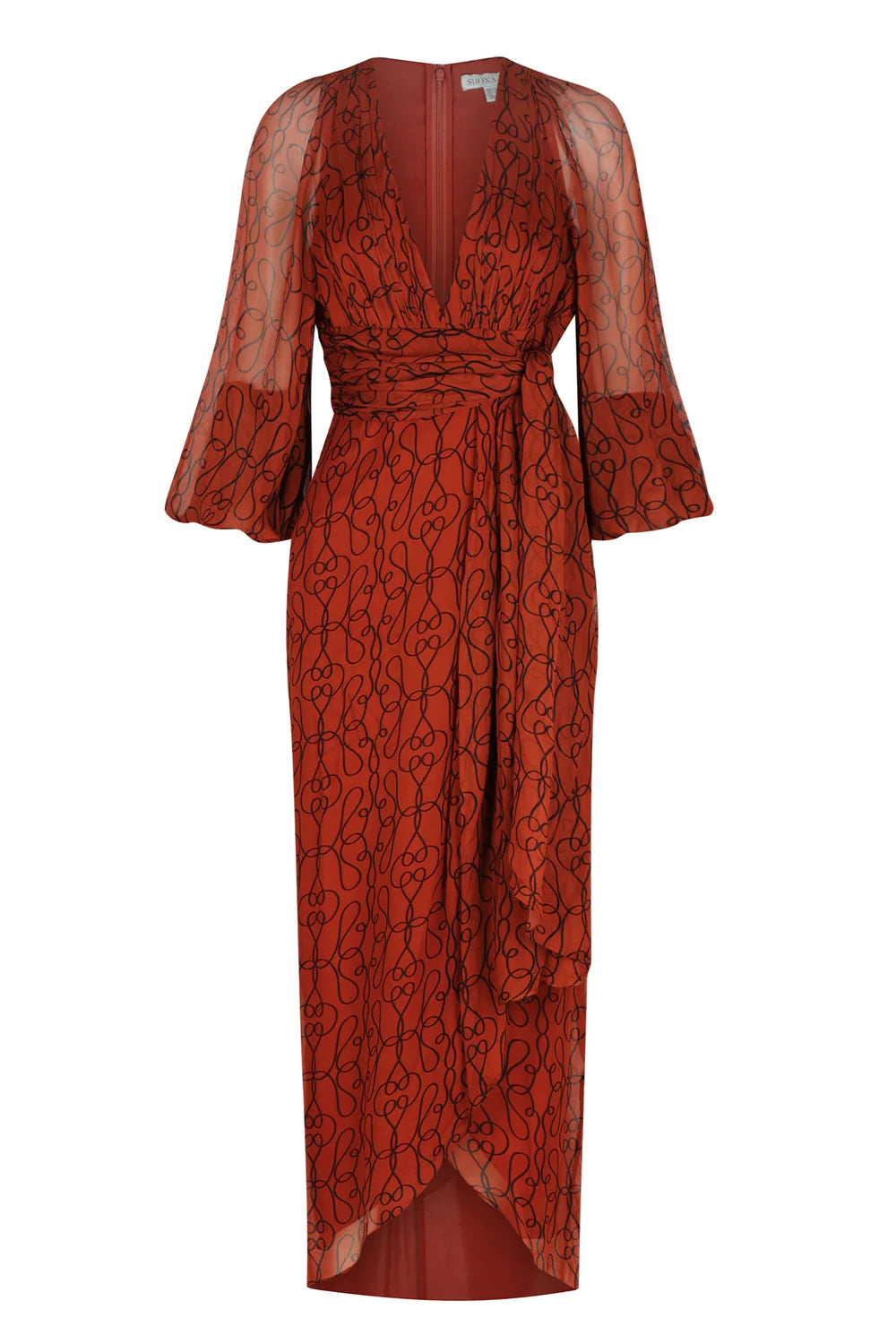 Atrani Plunged Long Sleeve Midi Dress - Ochre
