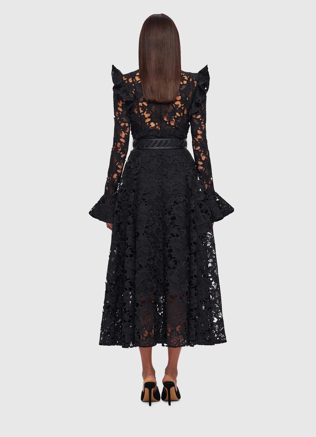 Aliyah Lace Butterfly Sleeve Midi Dress - Ebony