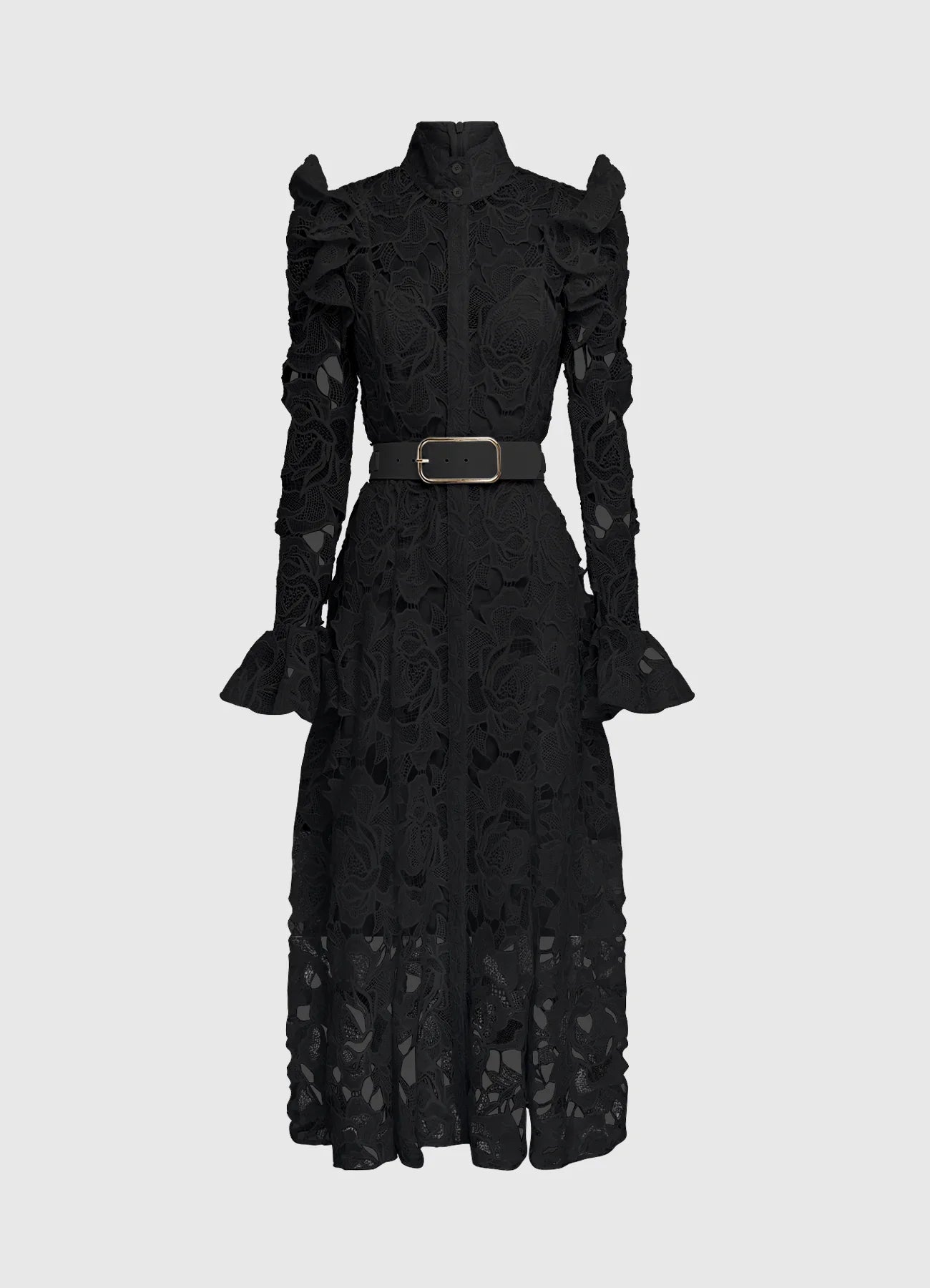 Aliyah Lace Butterfly Sleeve Midi Dress - Ebony