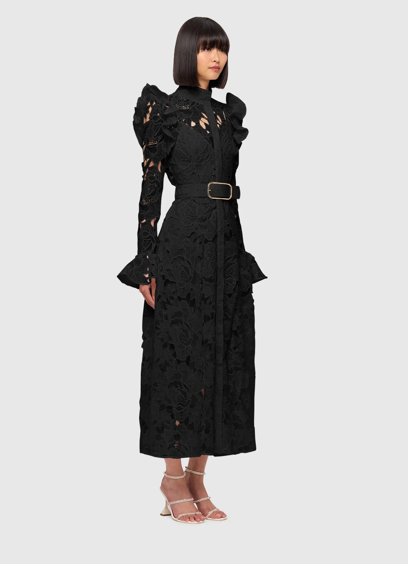 Aliyah Lace Butterfly Sleeve Midi Dress - Ebony