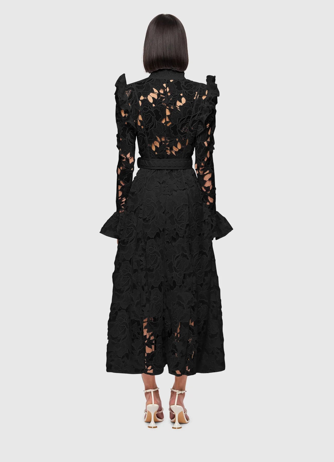Aliyah Lace Butterfly Sleeve Midi Dress - Ebony