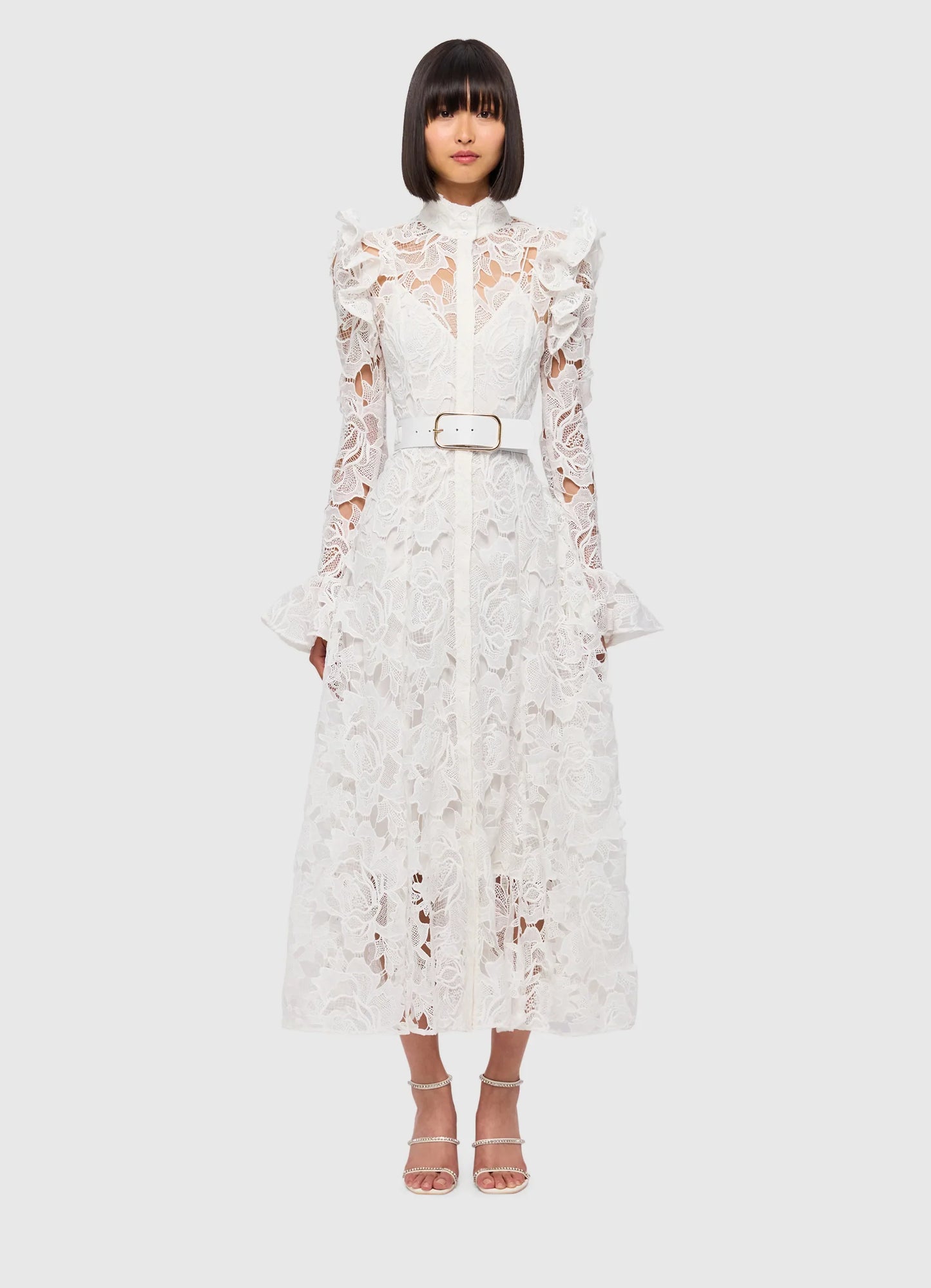 Aliyah Lace Butterfly Sleeve Midi Dress - Snow