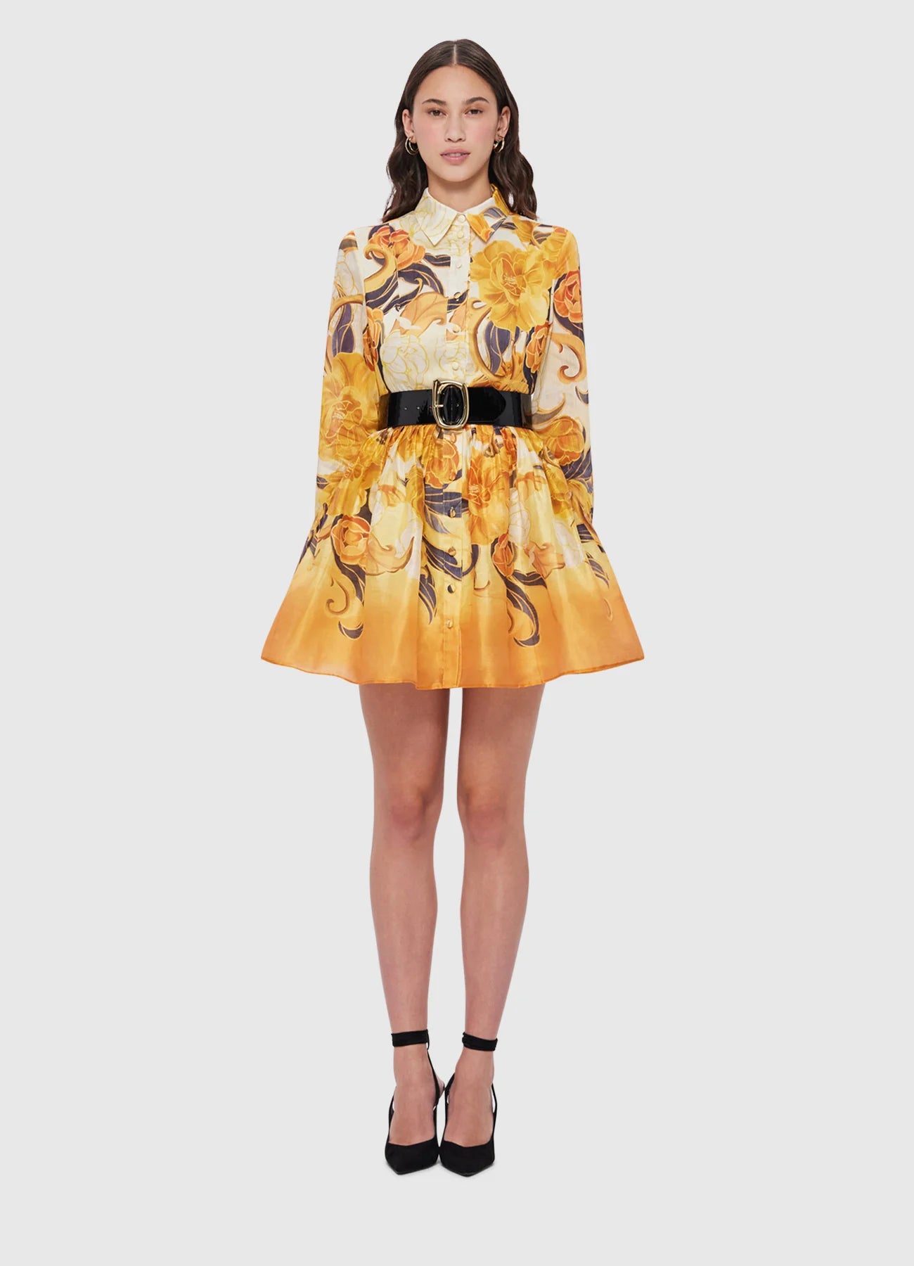 Amira Belted Mini Dress - Adorn Print in Royal