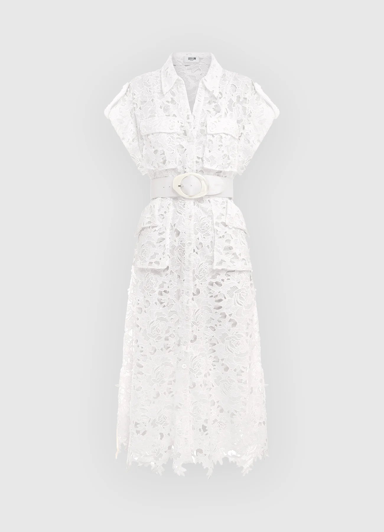Audrey Lace Pocket Shirt Midi Dress - Snow