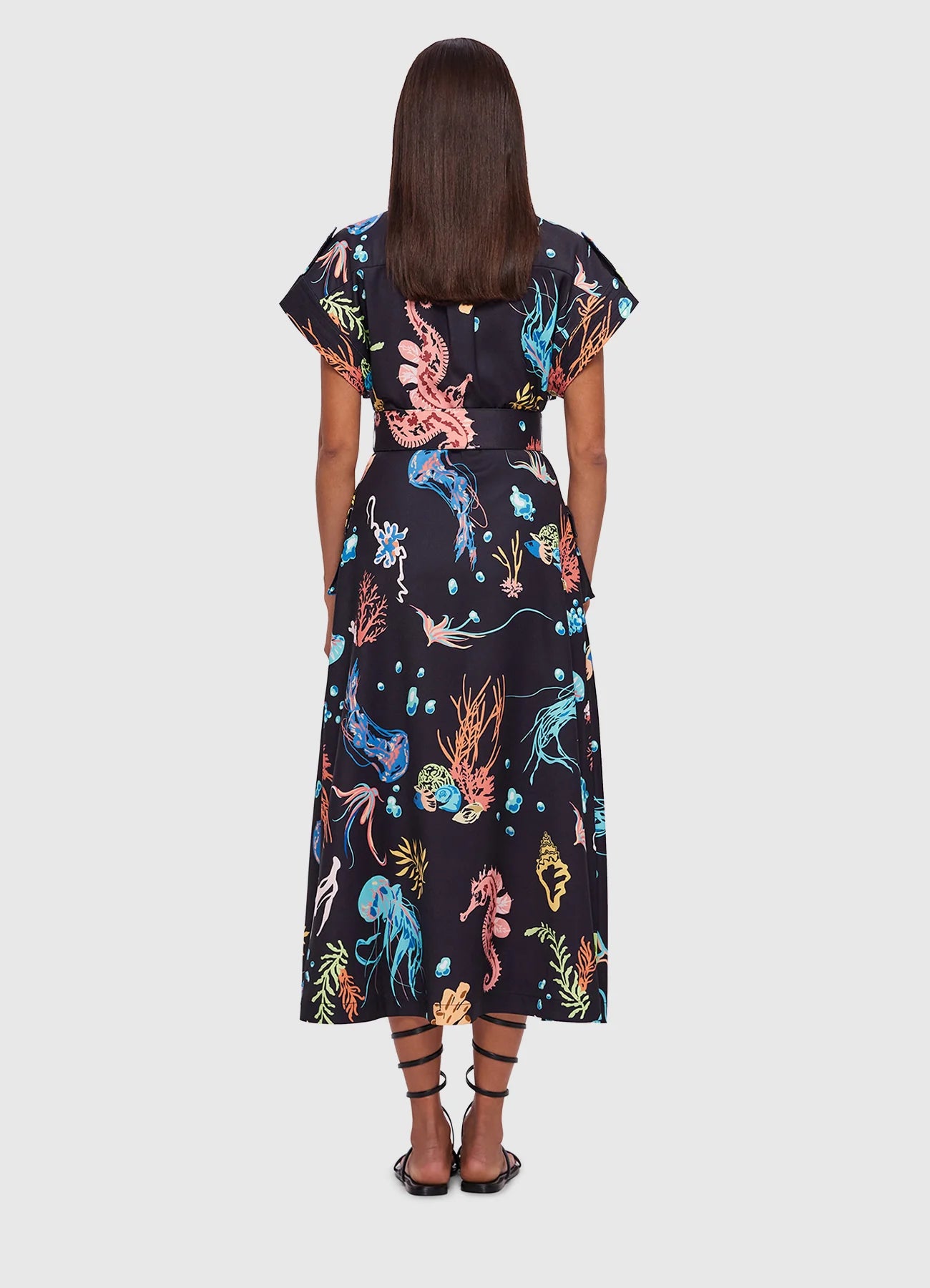 Audrey Pocket Shirt Midi Dress - Twilight Print In Black