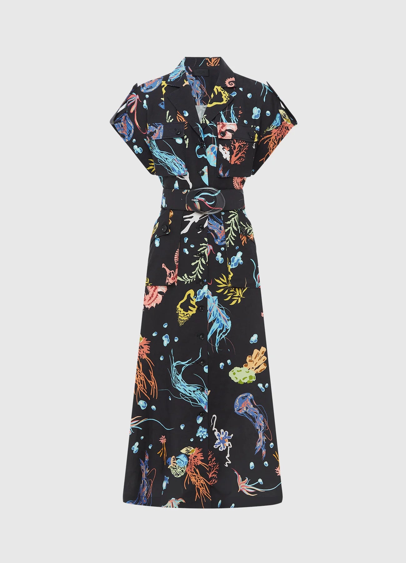 Audrey Pocket Shirt Midi Dress - Twilight Print In Black