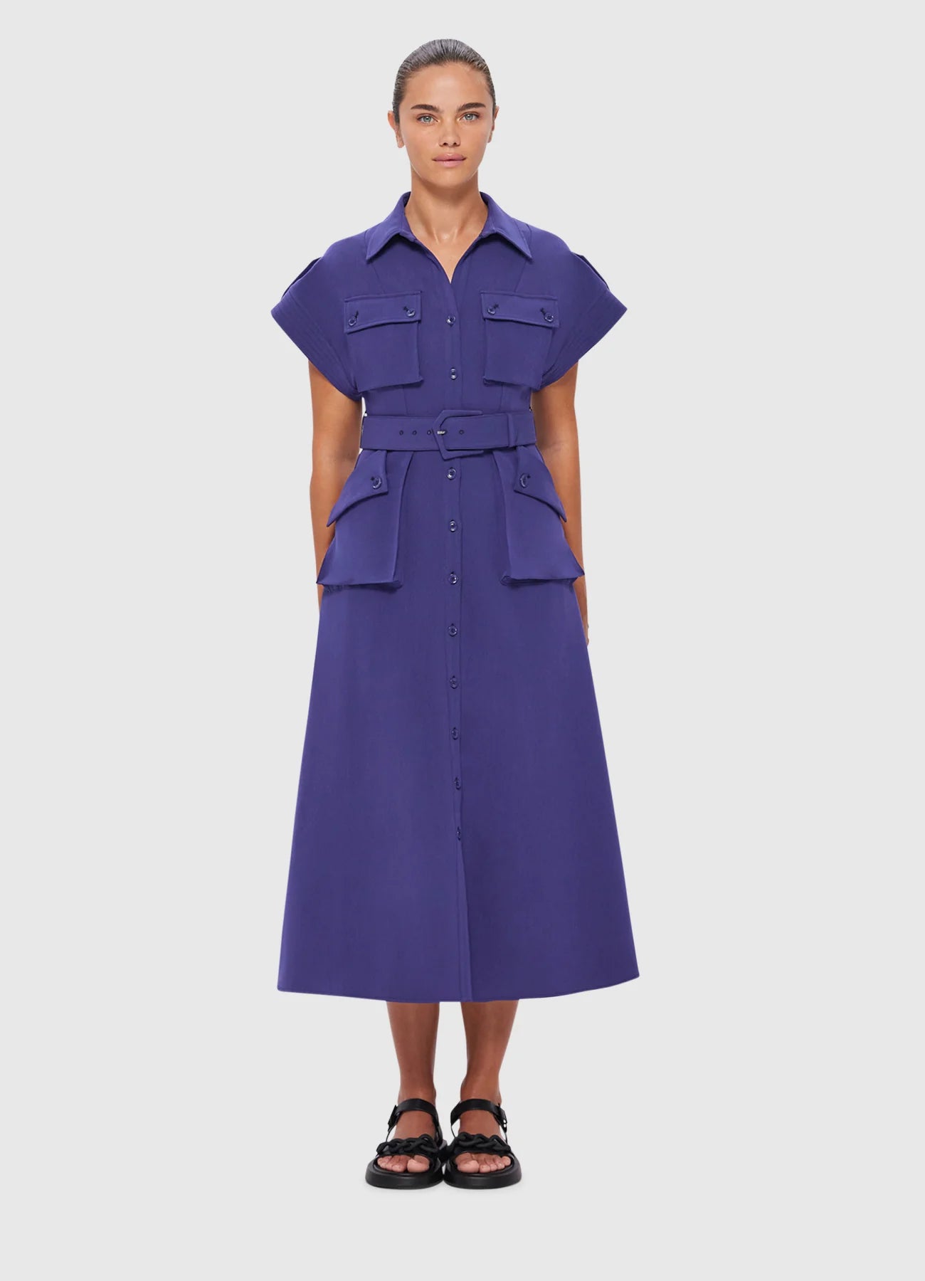 Audrey Pocket Shirt Midi Dress - Hyacinth