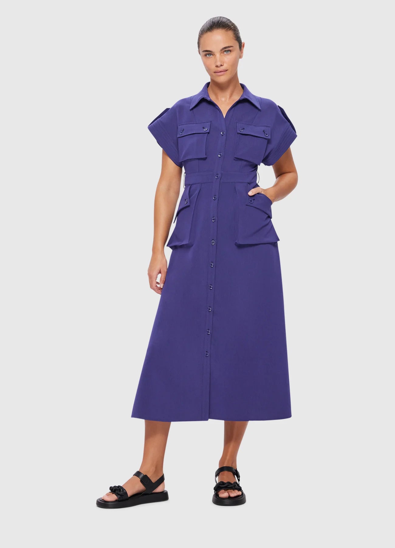 Audrey Pocket Shirt Midi Dress - Hyacinth